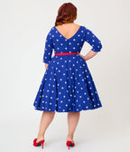Unique Vintage Plus Size Navy & White Star Devon Swing Dress - Unique Vintage - Womens, DRESSES, SWING