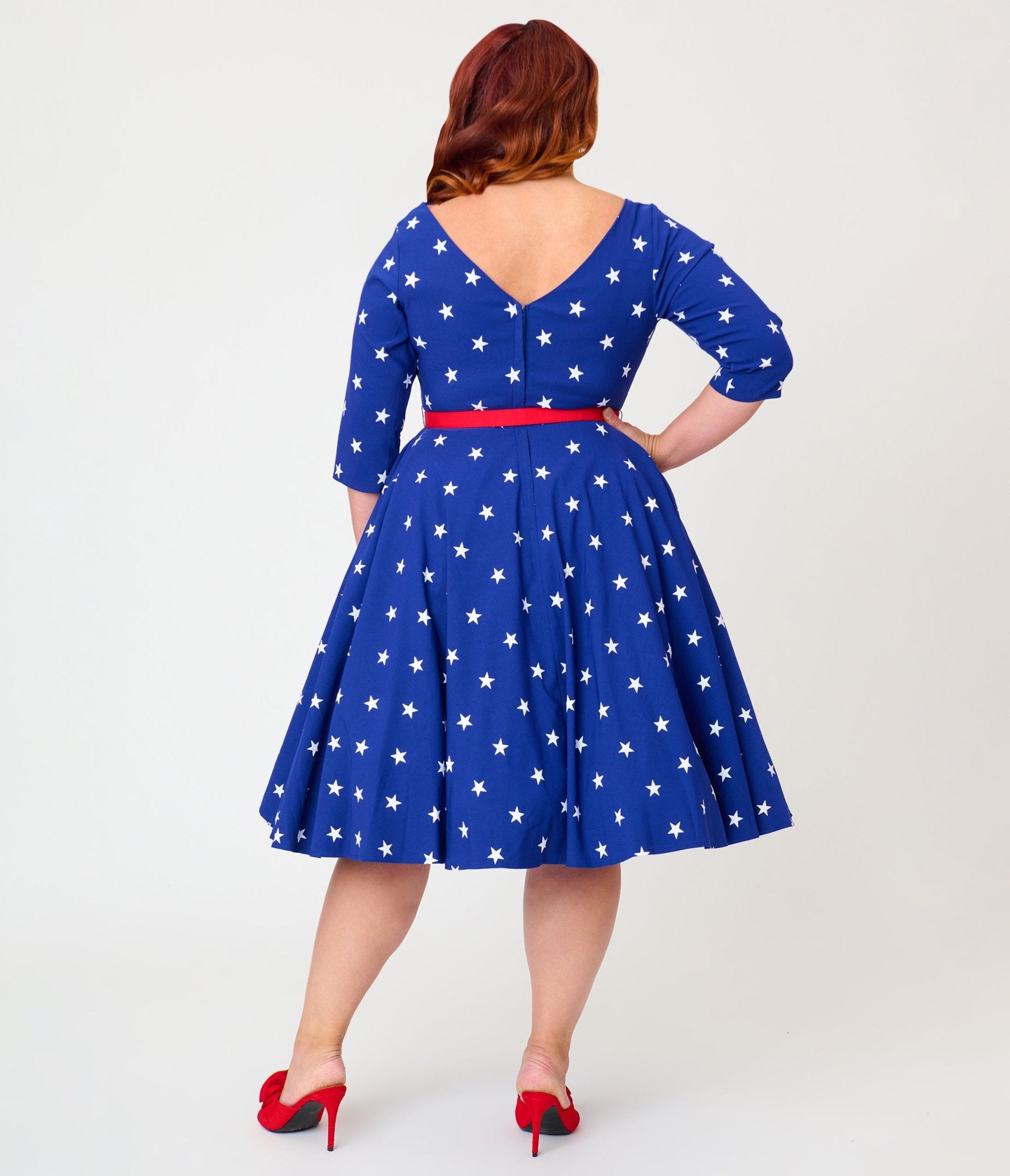 Unique Vintage Plus Size Navy & White Star Devon Swing Dress - Unique Vintage - Womens, DRESSES, SWING