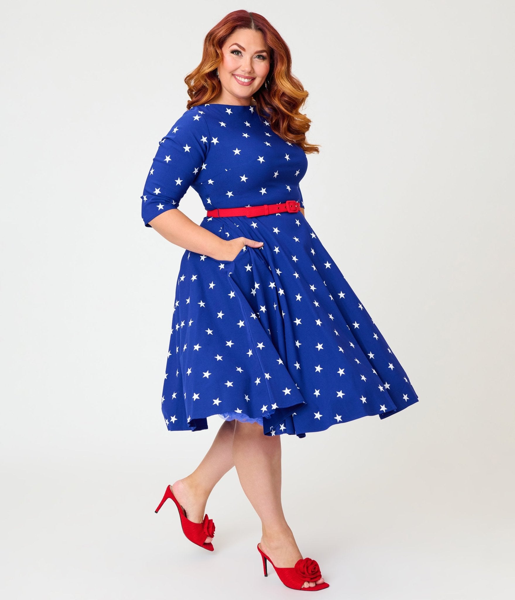Unique Vintage Plus Size Navy & White Star Devon Swing Dress - Unique Vintage - Womens, DRESSES, SWING