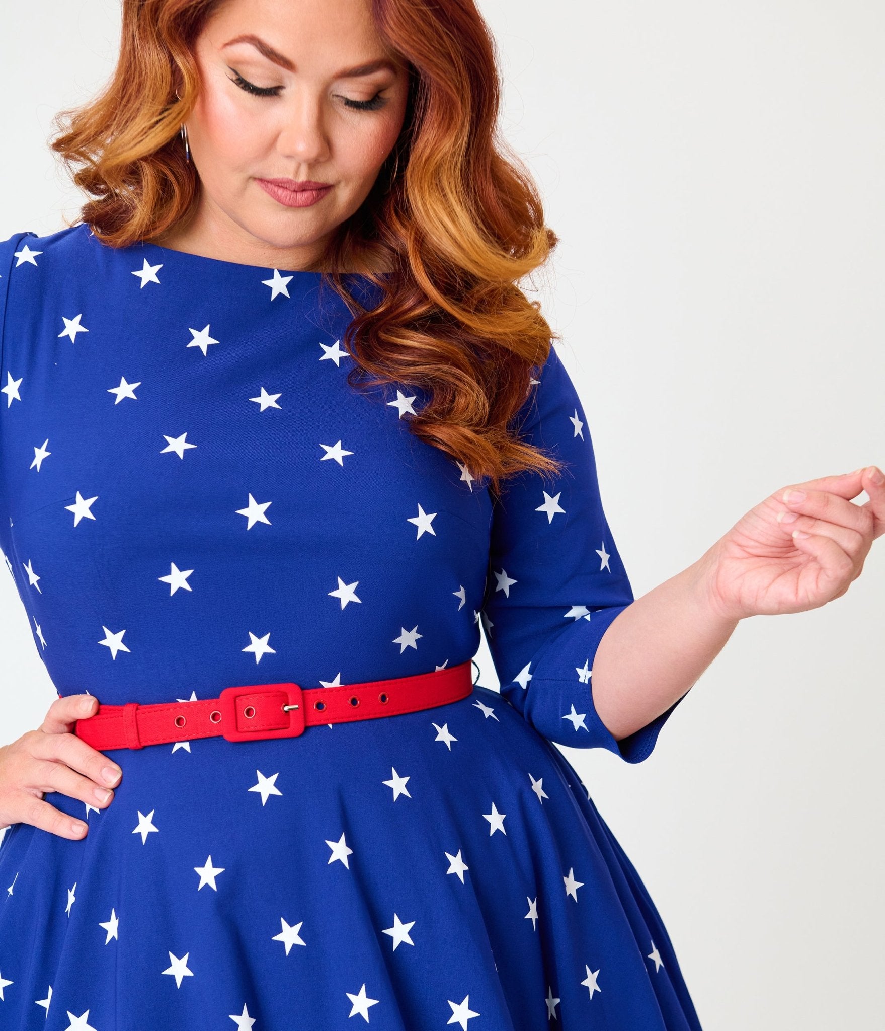 Unique Vintage Plus Size Navy & White Star Devon Swing Dress - Unique Vintage - Womens, DRESSES, SWING