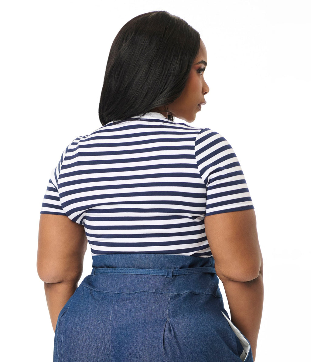 Unique Vintage Plus Size Navy & White Stripe Cotton Back To Basics Top - Unique Vintage - Womens, TOPS, KNIT TOPS