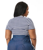 Unique Vintage Plus Size Navy & White Stripe Cotton Back To Basics Top - Unique Vintage - Womens, TOPS, KNIT TOPS