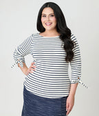 Unique Vintage Plus Size Navy & White Stripe Gracie Top - Unique Vintage - Womens, TOPS, KNIT TOPS