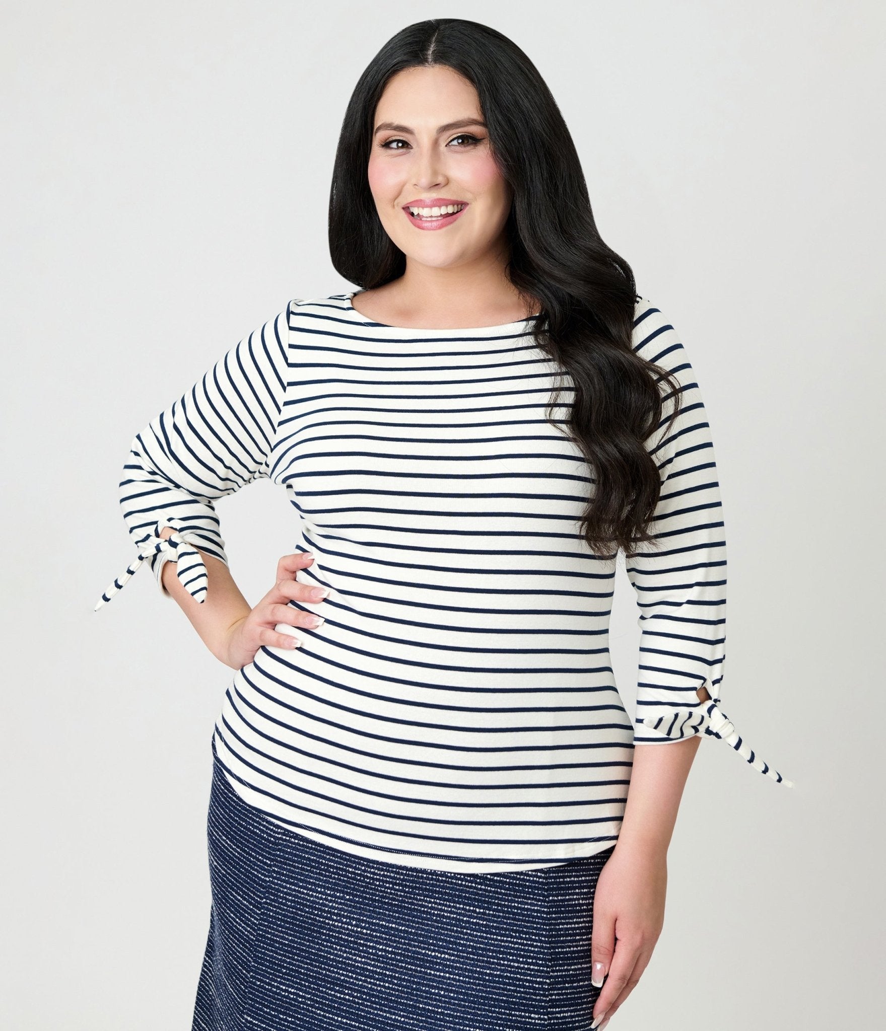 Unique Vintage Plus Size Navy & White Stripe Gracie Top - Unique Vintage - Womens, TOPS, KNIT TOPS