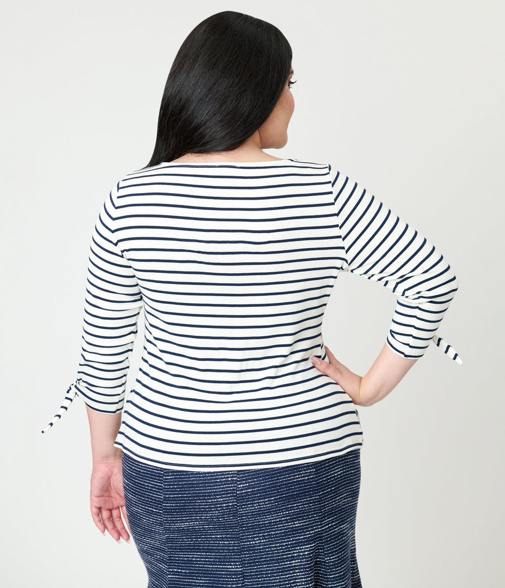 Unique Vintage Plus Size Navy & White Stripe Gracie Top - Unique Vintage - Womens, TOPS, KNIT TOPS