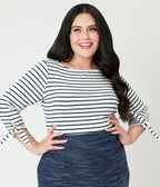 Unique Vintage Plus Size Navy & White Stripe Gracie Top - Unique Vintage - Womens, TOPS, KNIT TOPS