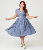 Unique Vintage Plus Size Navy & White Stripe Shirt Swing Dress - Unique Vintage - Womens, DRESSES, SWING