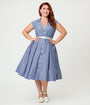 Unique Vintage Plus Size Navy & White Stripe Shirt Swing Dress