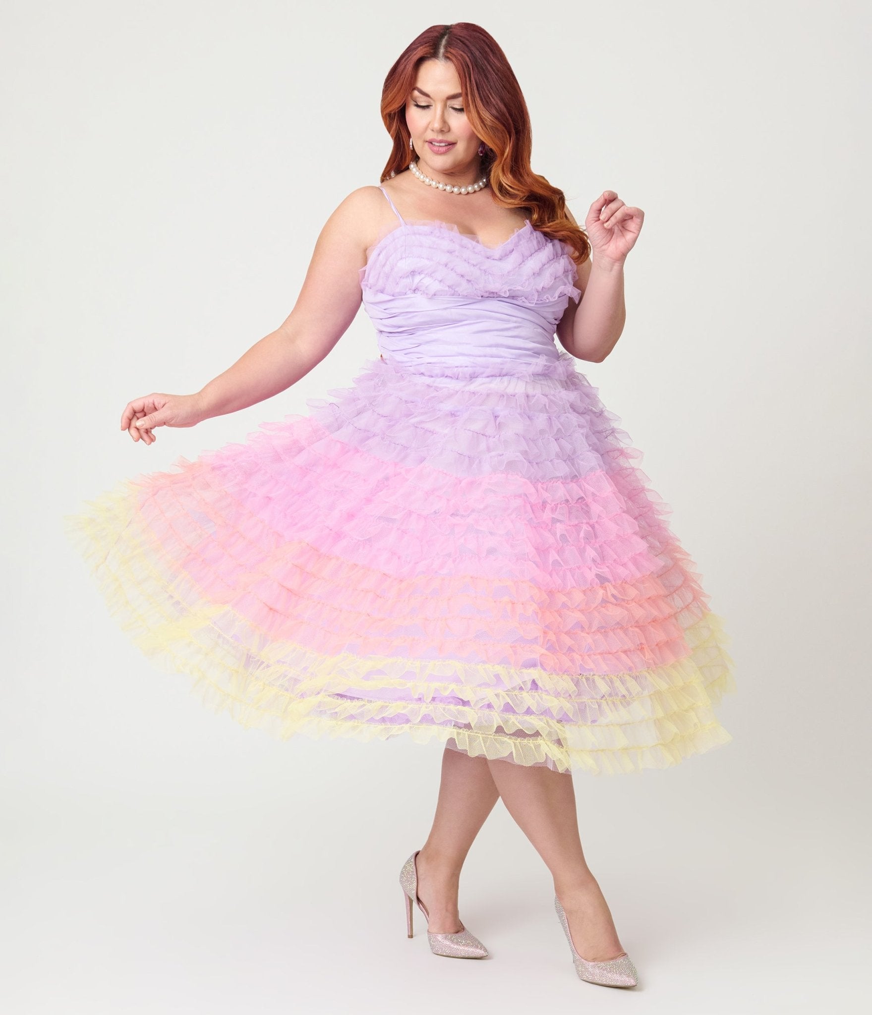 Unique Vintage Plus Size Ombre Sunset Cupcake Swing Dress