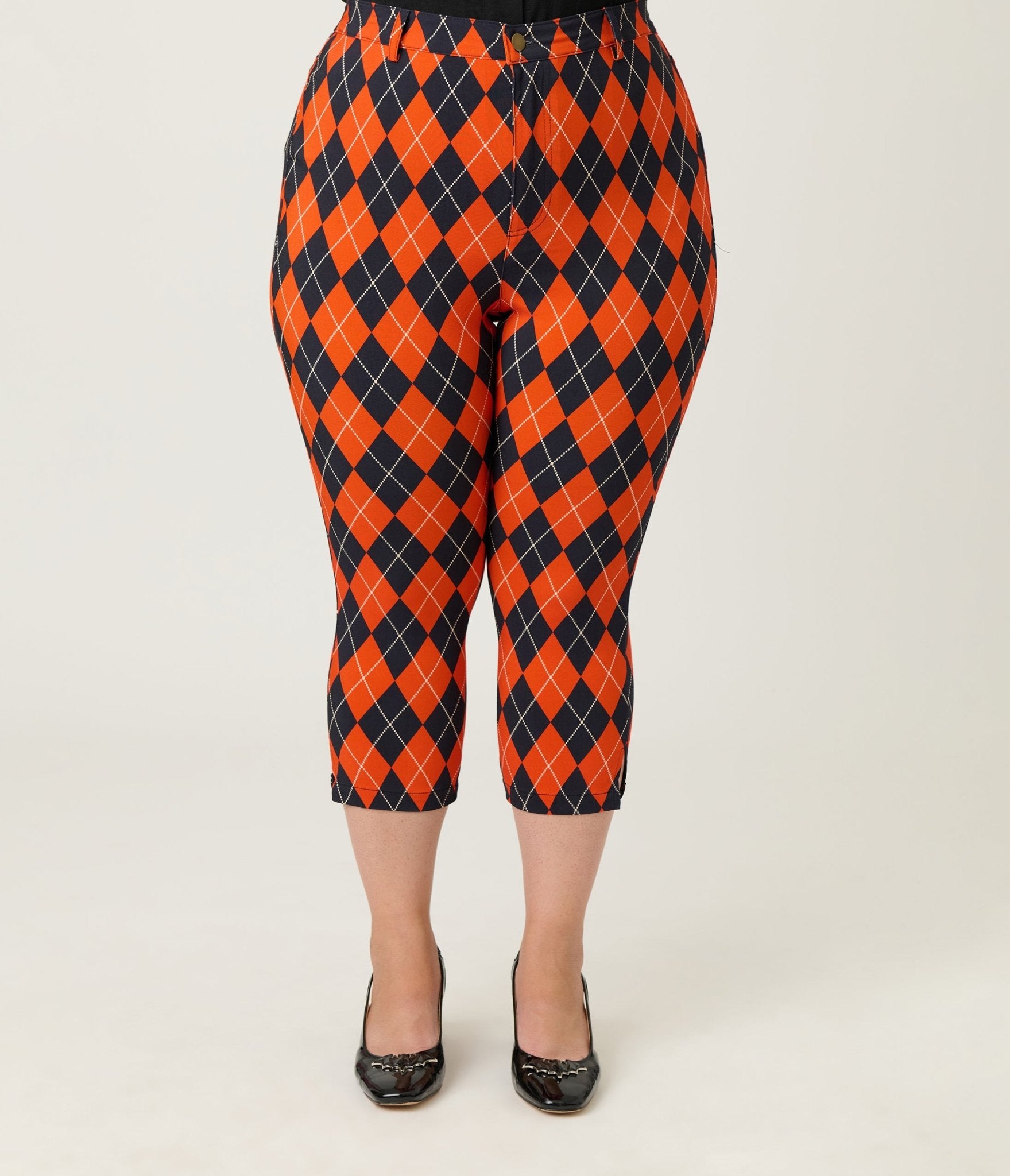 Unique Vintage Plus Size Orange Argyle Rachelle Capri Pants - Unique Vintage - Womens, BOTTOMS, PANTS