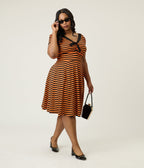 Unique Vintage Plus Size Orange & Black Stripe Natalie Swing Dress - Unique Vintage - Womens, DRESSES, SWING