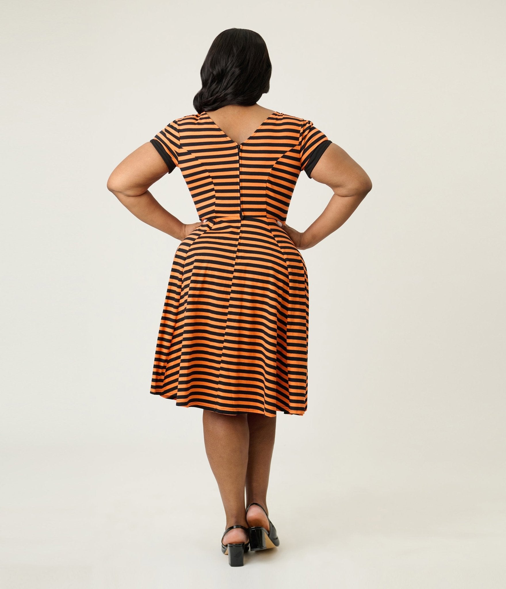 Unique Vintage Plus Size Orange & Black Stripe Natalie Swing Dress - Unique Vintage - Womens, DRESSES, SWING