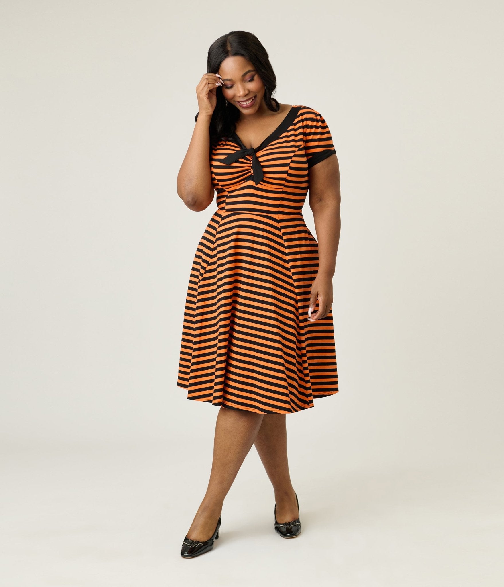 Unique Vintage Plus Size Orange & Black Stripe Natalie Swing Dress - Unique Vintage - Womens, DRESSES, SWING