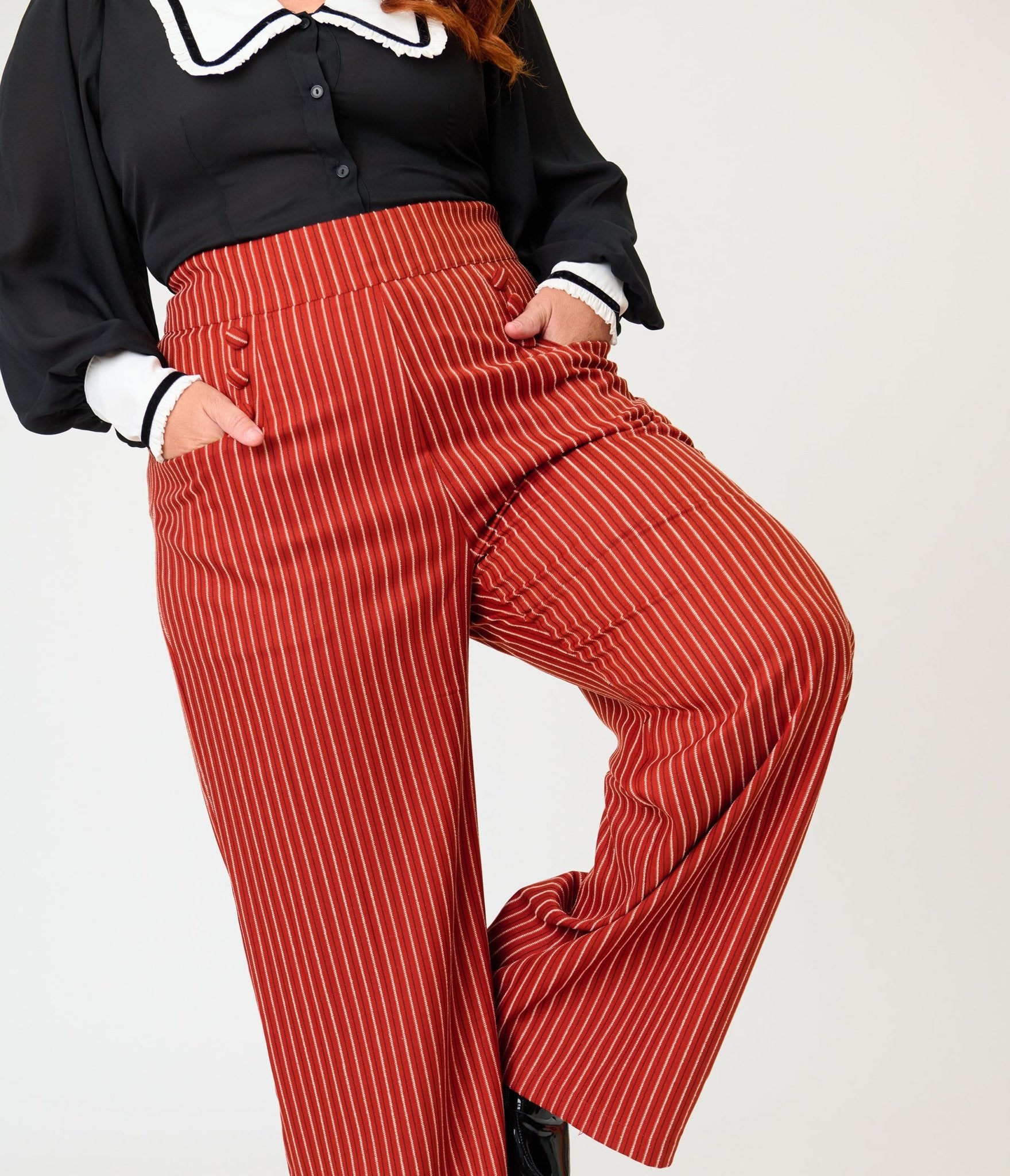 Unique Vintage Plus Size Orange Pinstripe Sailor Ginger Pants - Unique Vintage - Womens, BOTTOMS, PANTS