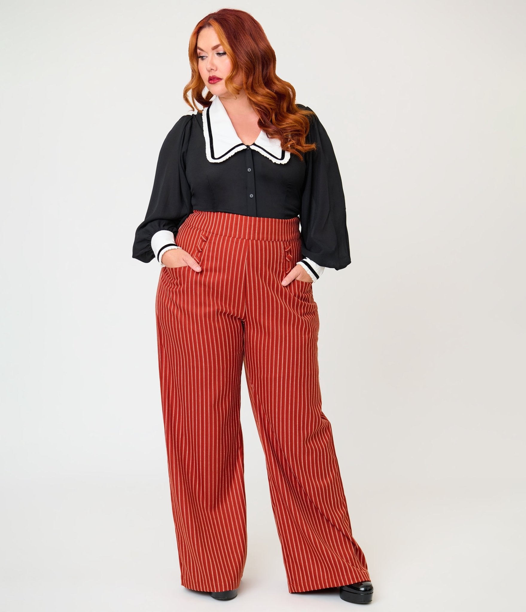 Unique Vintage Plus Size Orange Pinstripe Sailor Ginger Pants - Unique Vintage - Womens, BOTTOMS, PANTS
