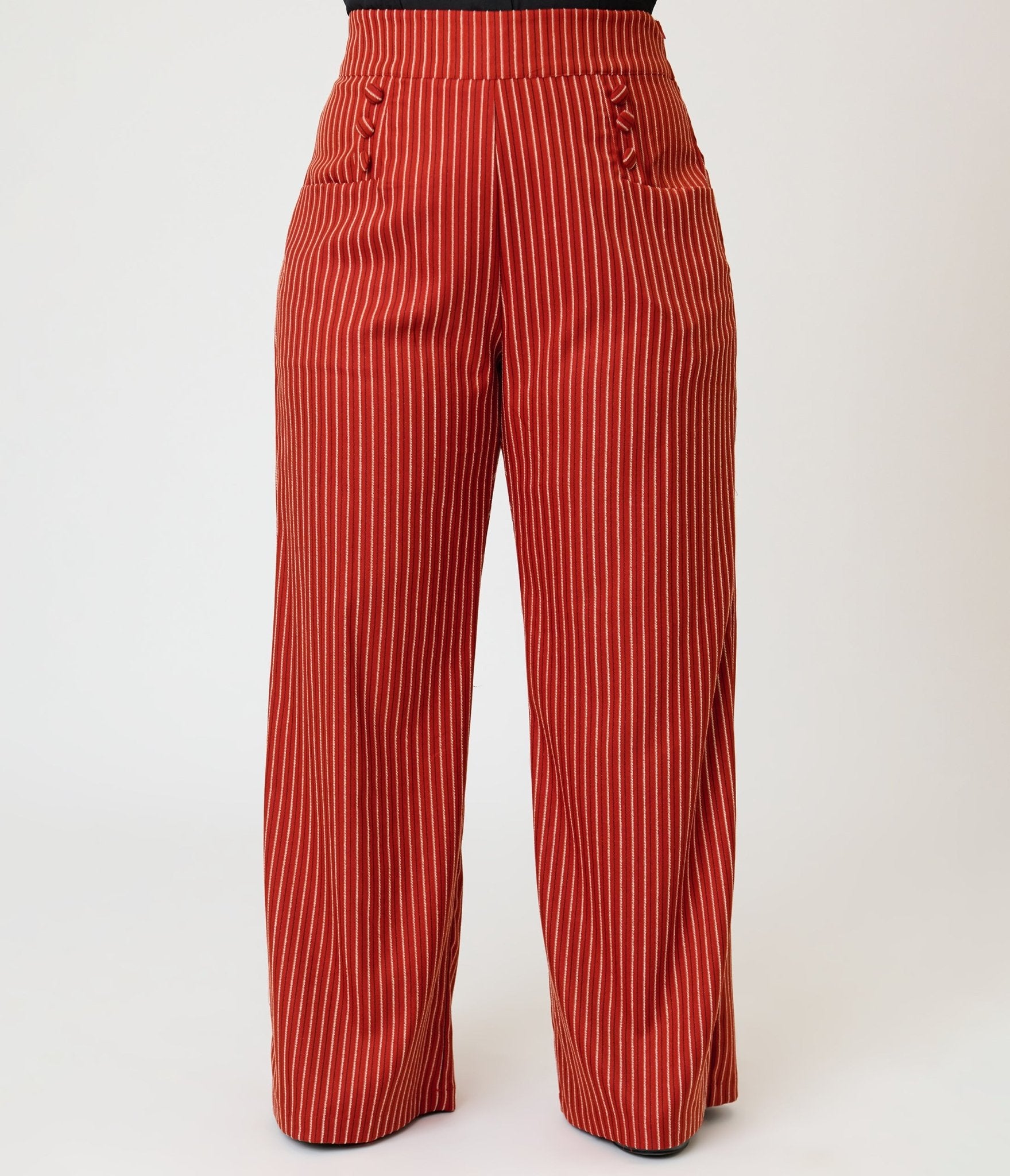 Unique Vintage Plus Size Orange Pinstripe Sailor Ginger Pants - Unique Vintage - Womens, BOTTOMS, PANTS