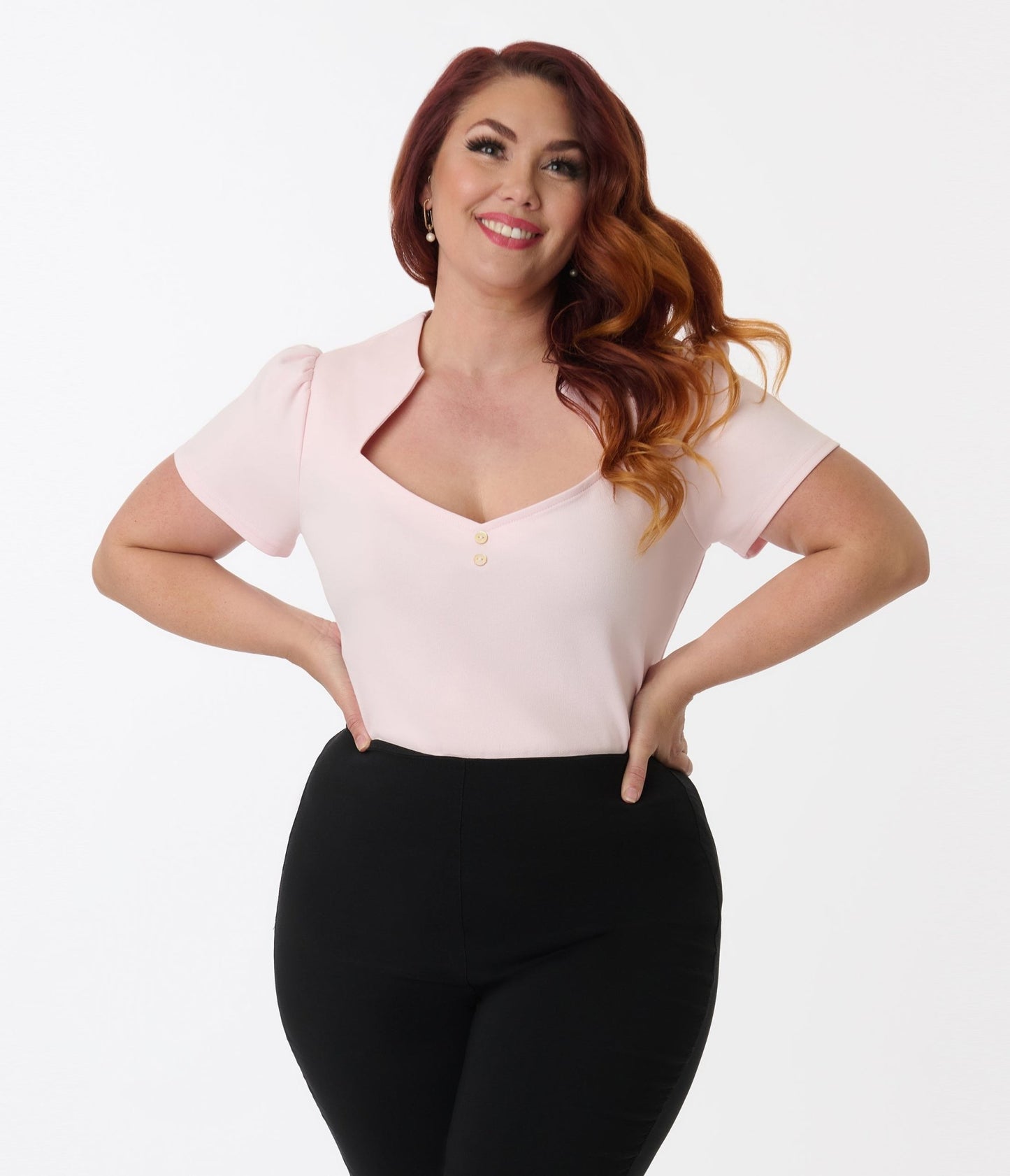Unique Vintage Plus Size Pale Pink Pentagon Collar Knit Top - Unique Vintage - Womens, TOPS, KNIT TOPS