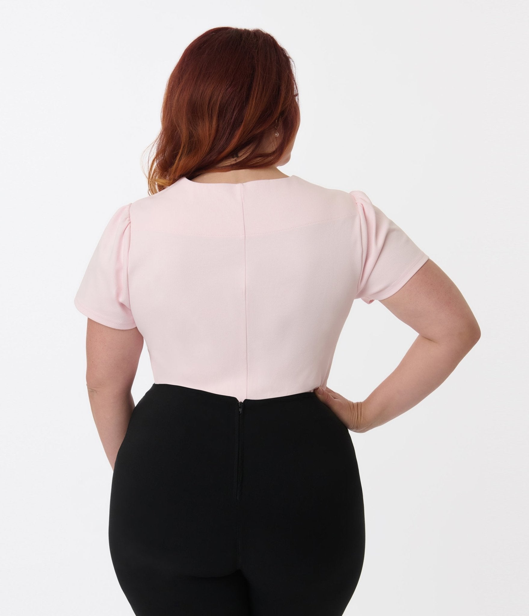 Unique Vintage Plus Size Pale Pink Pentagon Collar Knit Top - Unique Vintage - Womens, TOPS, KNIT TOPS