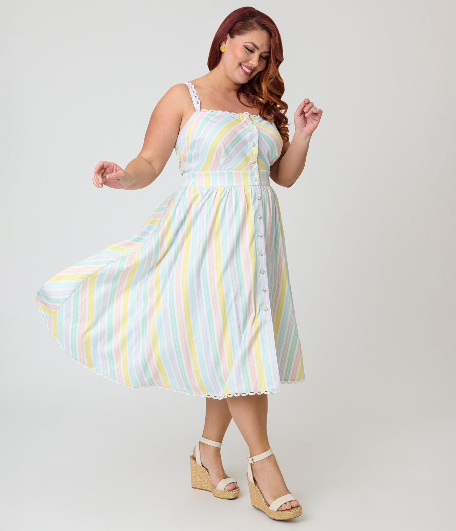 Unique Vintage Plus Size Pastel Stripe Piper Swing Dress Unique Vintage Plus Size Pastel Stripe Piper Swing Dress