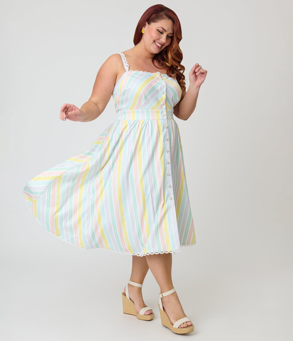 Unique Vintage Plus Size Pastel Stripe Piper Swing Dress - Unique Vintage - Womens, DRESSES, SWING