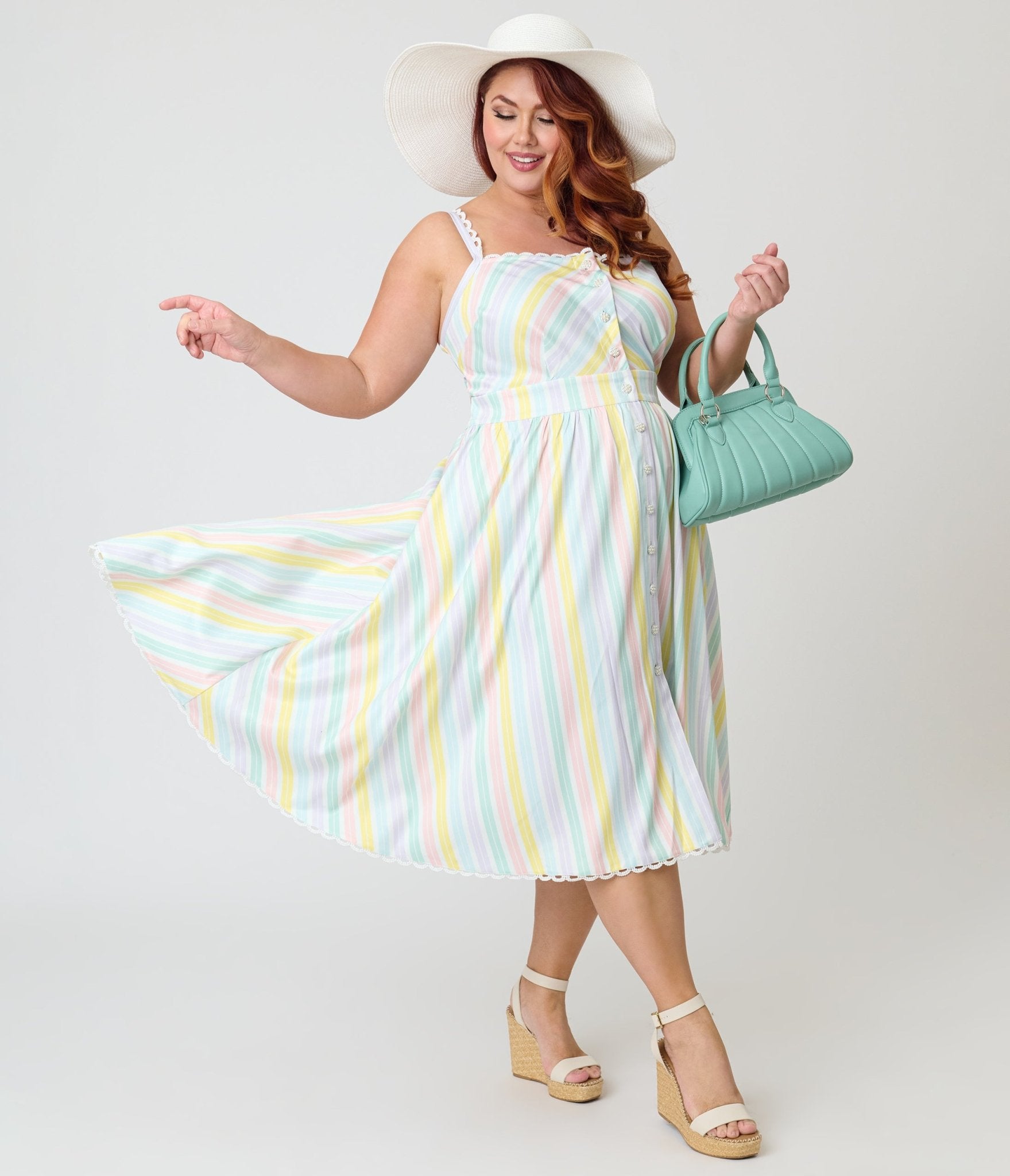 Unique Vintage Plus Size Pastel Stripe Piper Swing Dress - Unique Vintage - Womens, DRESSES, SWING