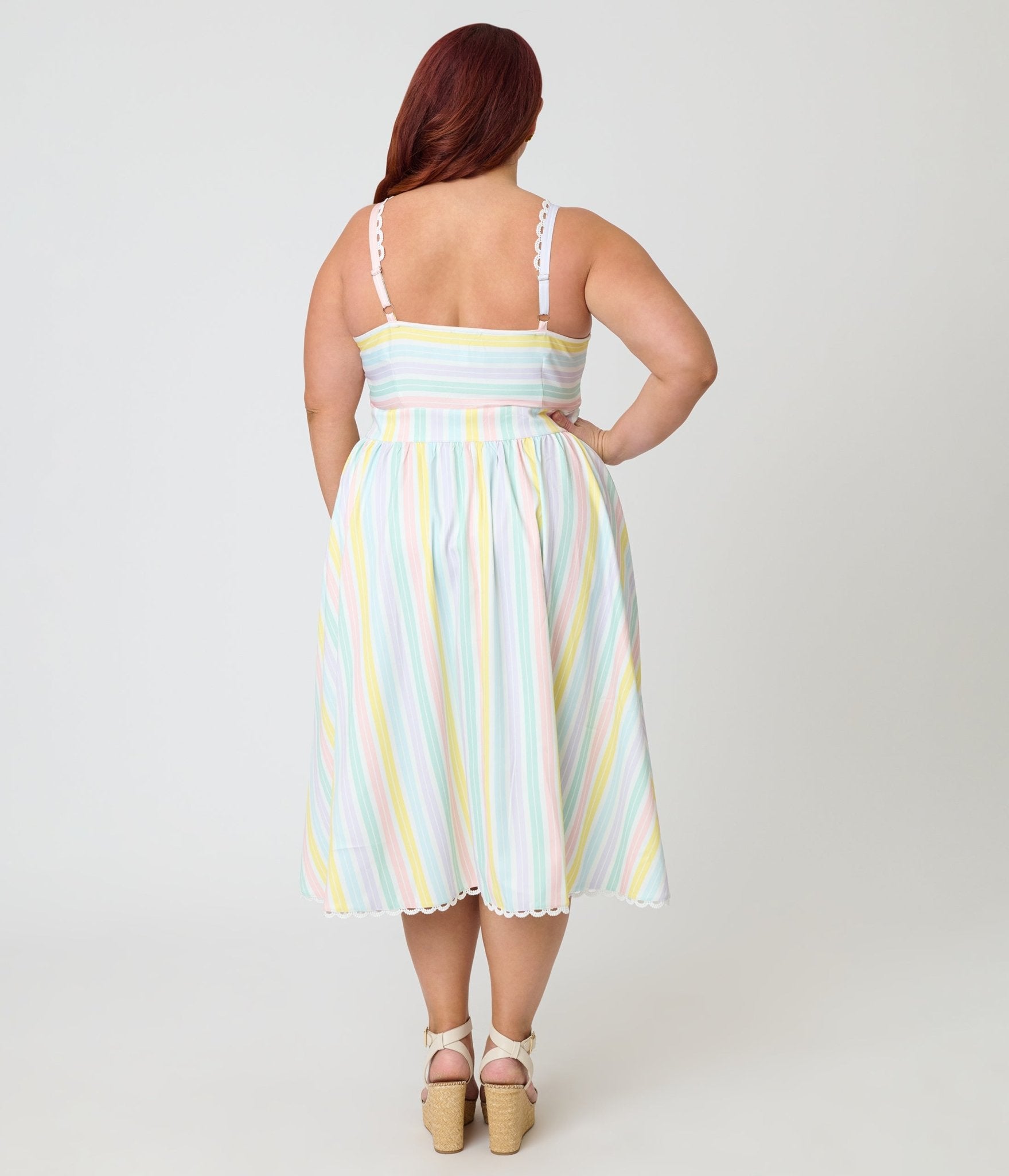 womens pastel dresses Unique Vintage Plus Size Pastel Stripe Piper Swing Dress