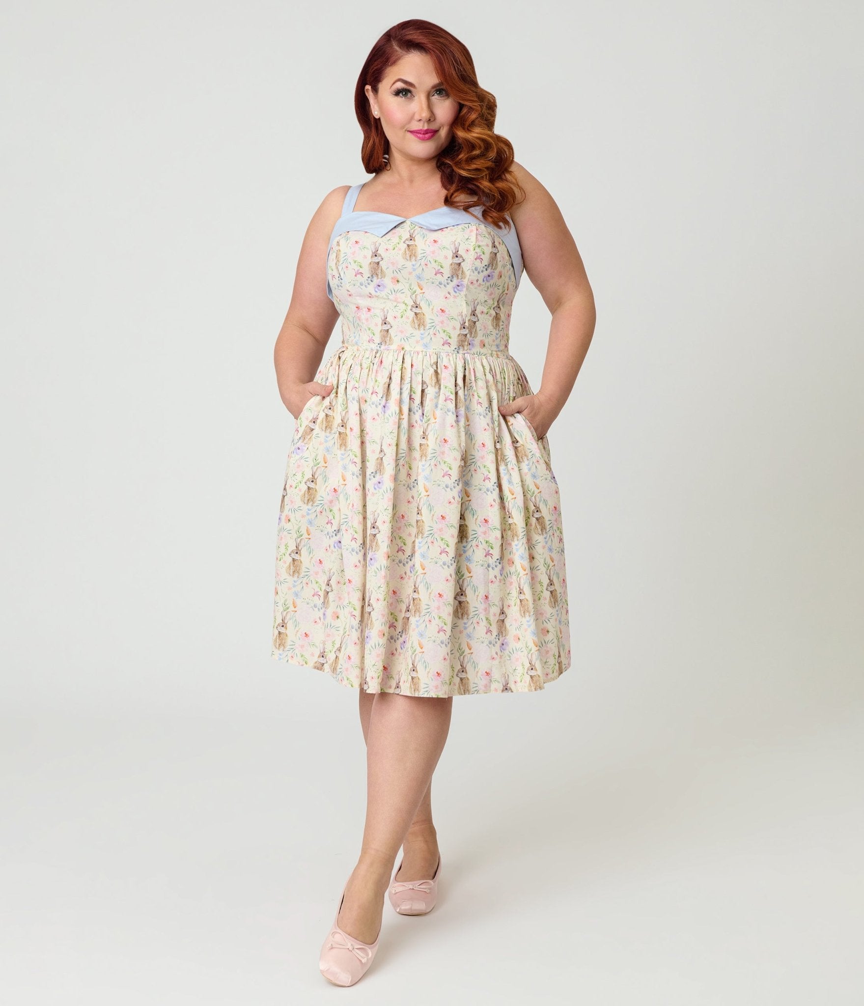 Unique Vintage Plus Size Periwinkle Bunny Print Rachel Swing Dress - Unique Vintage - Womens, DRESSES, SWING