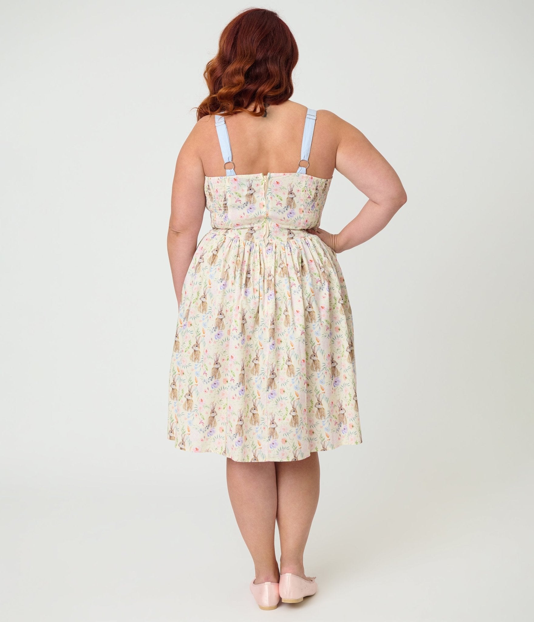 Unique Vintage Plus Size Periwinkle Bunny Print Rachel Swing Dress