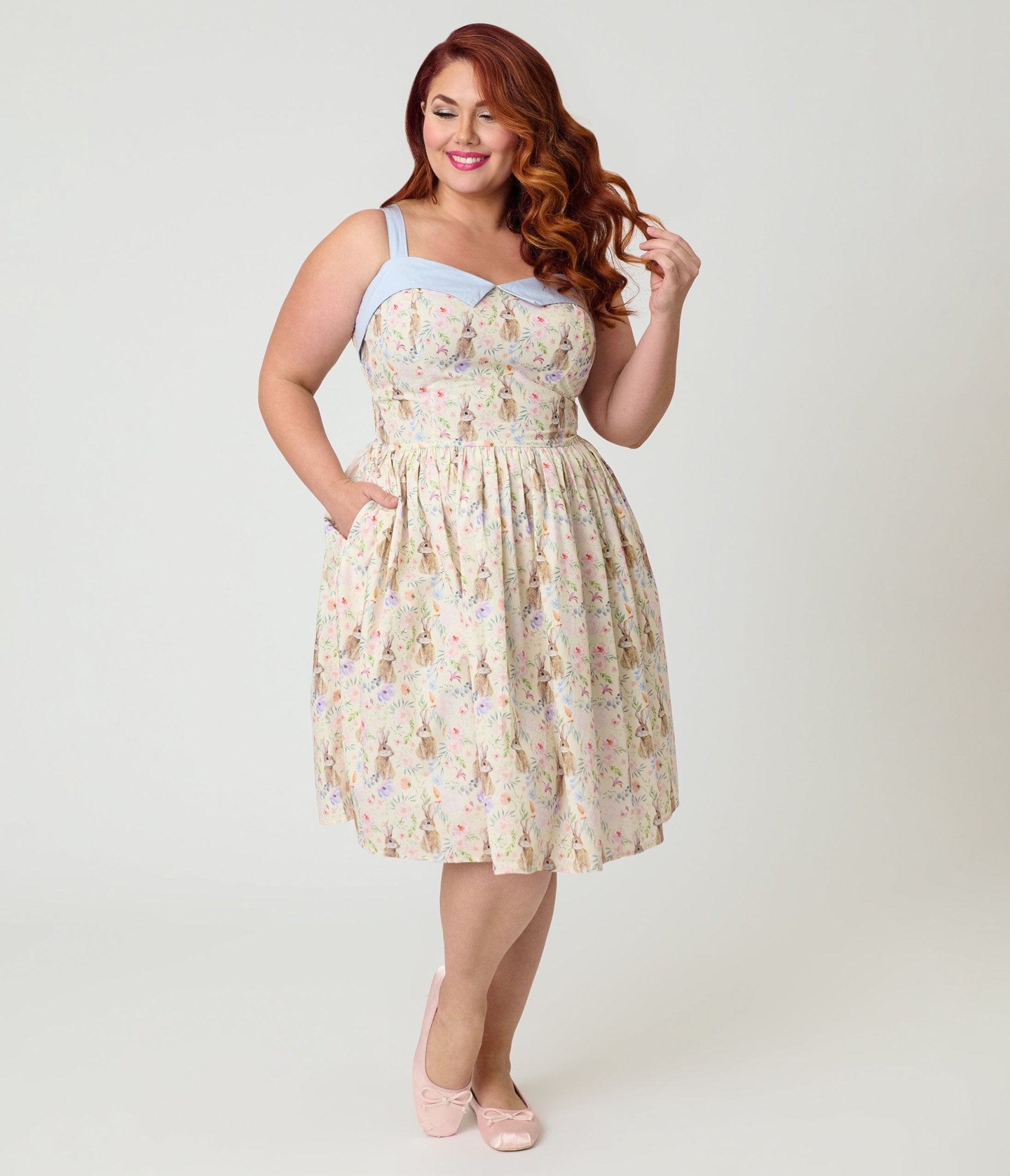Unique Vintage Plus Size Periwinkle Bunny Print Rachel Swing Dress - Unique Vintage - Womens, DRESSES, SWING