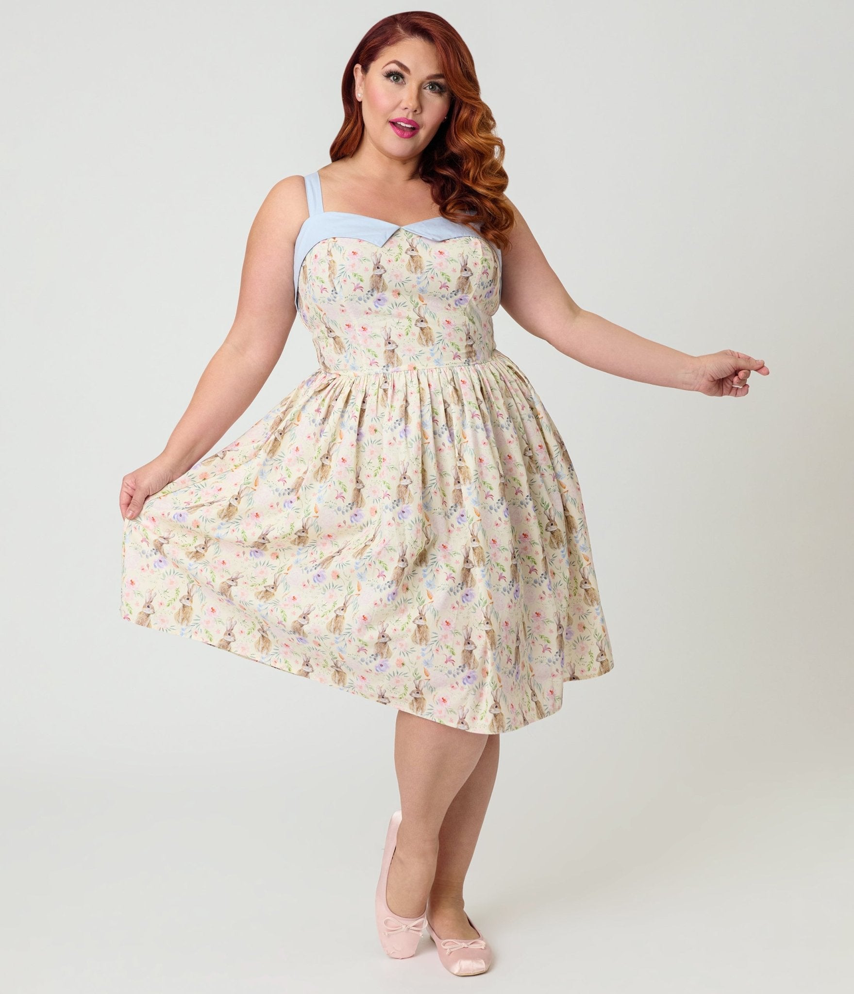 Unique Vintage Plus Size Periwinkle Bunny Print Rachel Swing Dress - Unique Vintage - Womens, DRESSES, SWING
