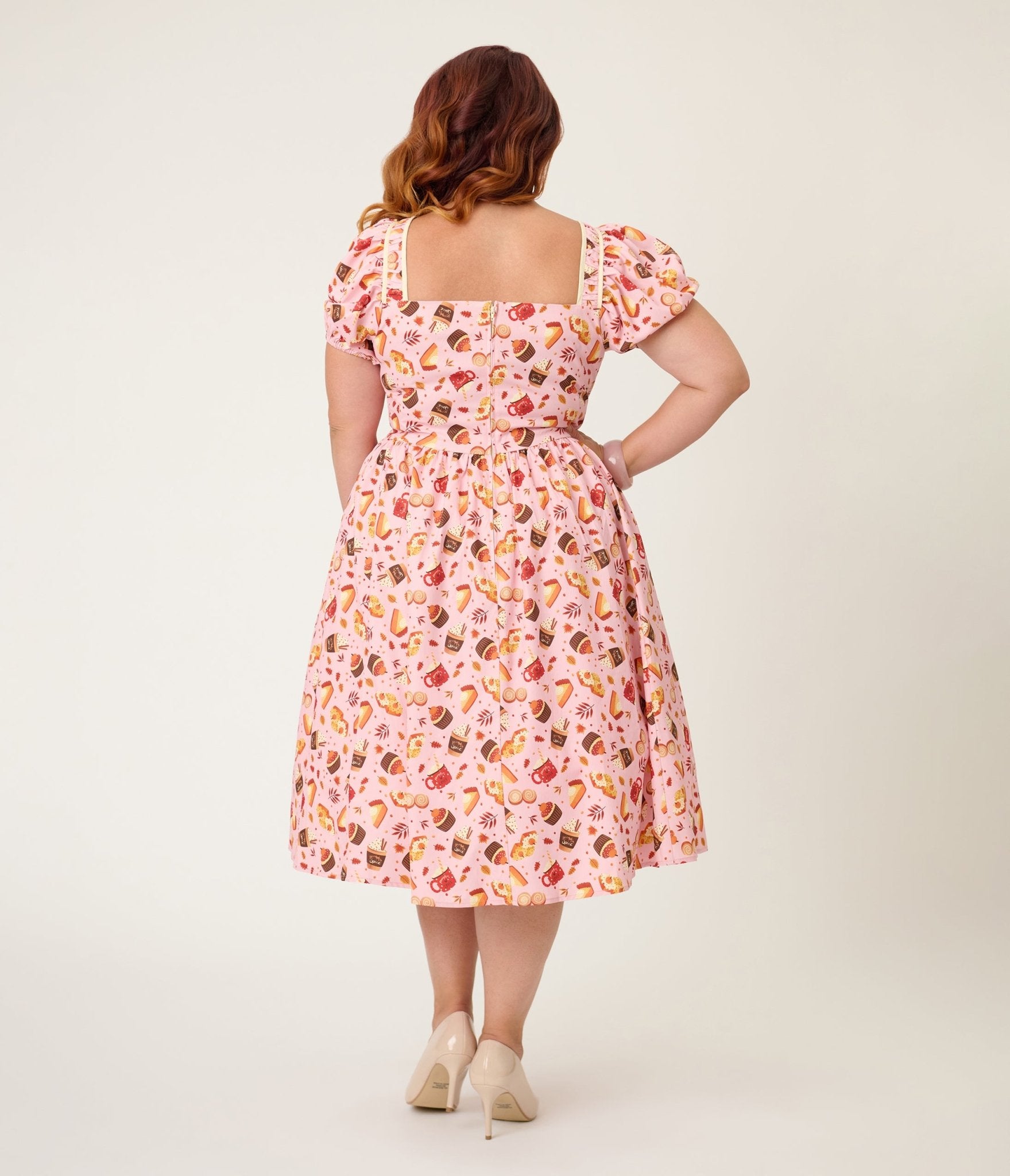 Unique Vintage Plus Size Pink Fall Treats Print Button Front Swing Dress - Unique Vintage - Womens, DRESSES, SWING
