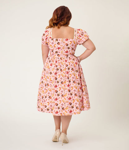 Unique Vintage Plus Size Pink Fall Treats Print Button Front Swing Dress - Unique Vintage - Womens, DRESSES, SWING