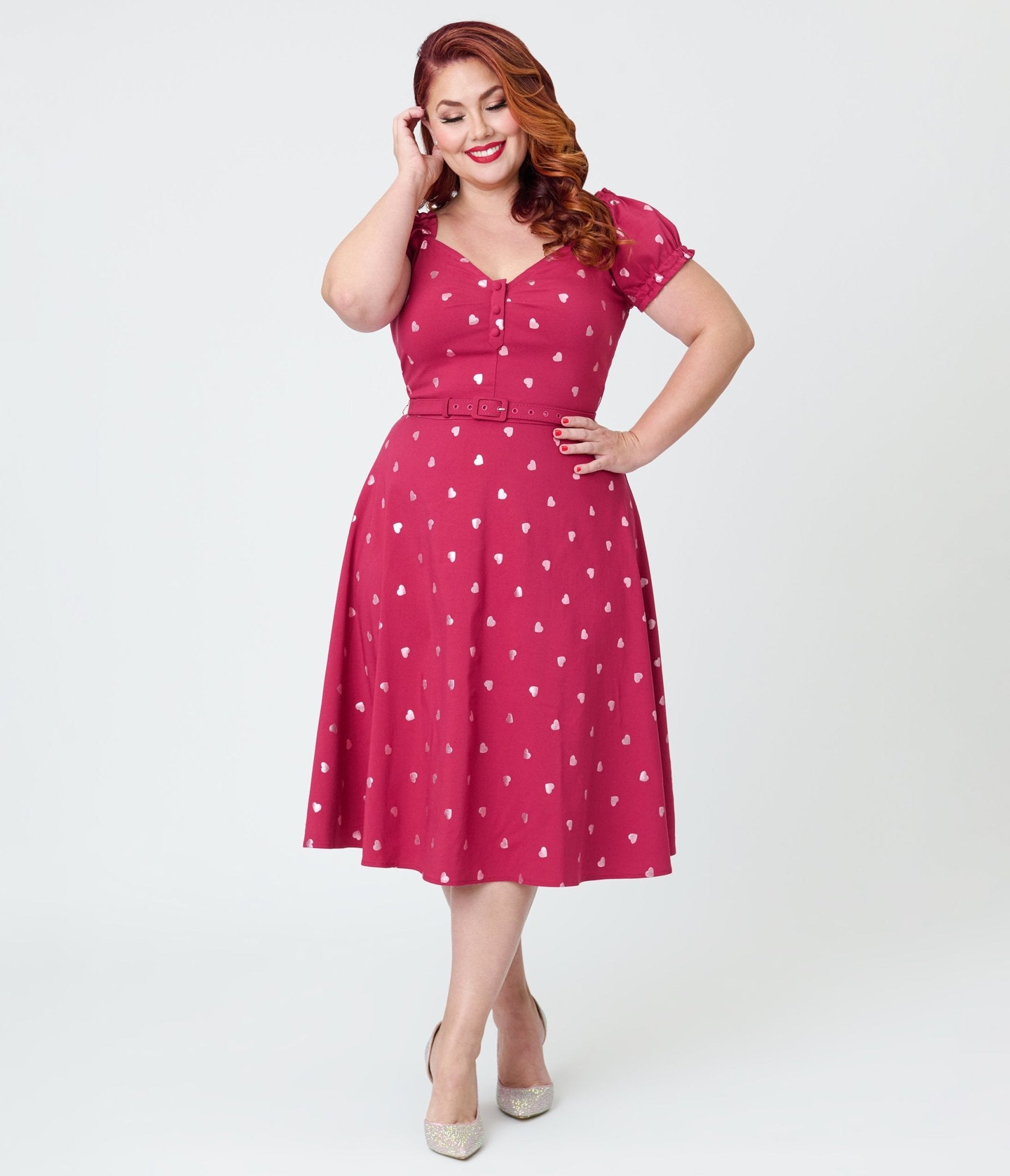 Unique Vintage Plus Size Pink Heart Ohara Swing Dress - Unique Vintage - Womens, DRESSES, SWING