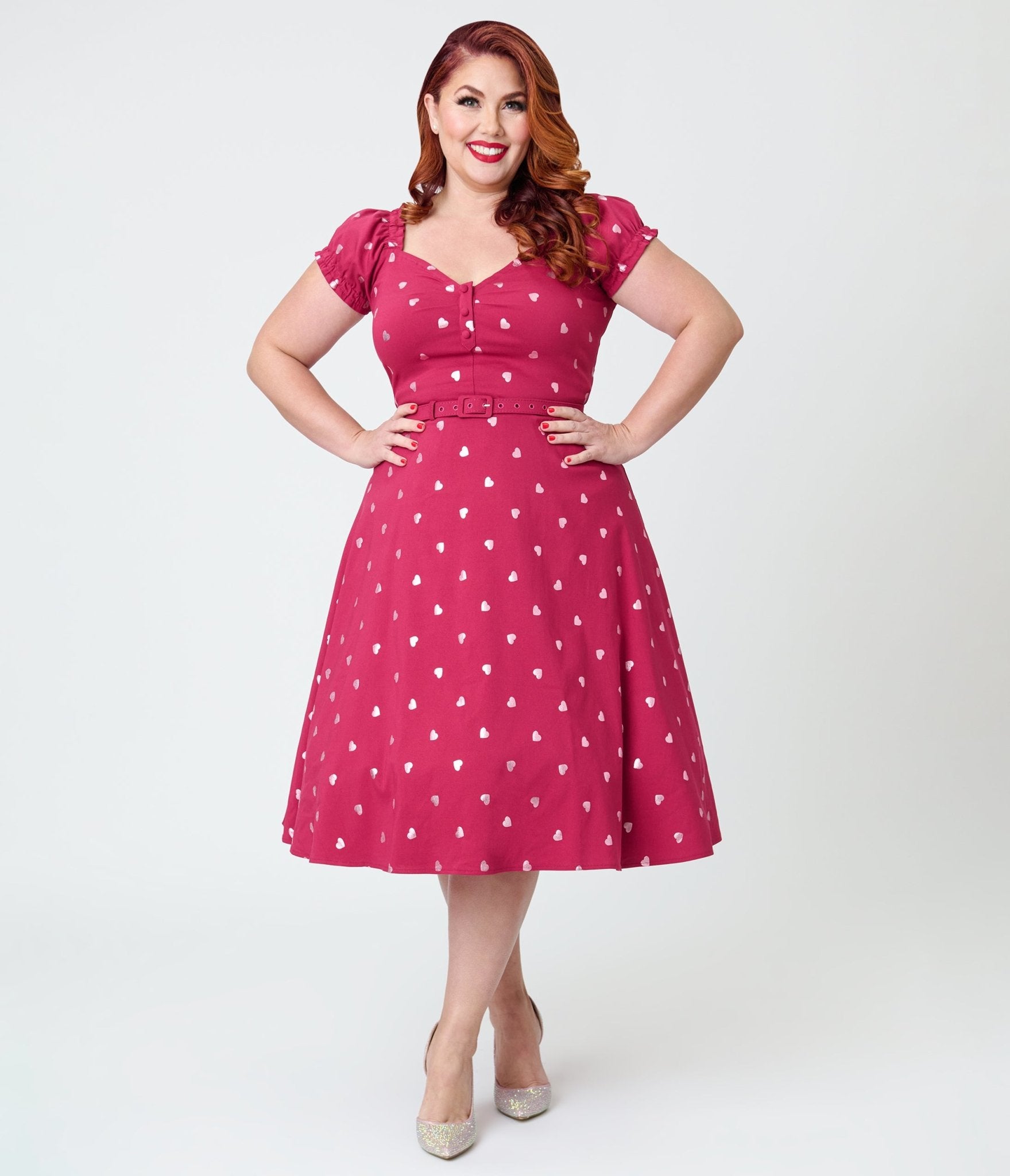 Unique Vintage Plus Size Pink Heart Ohara Swing Dress - Unique Vintage - Womens, DRESSES, SWING