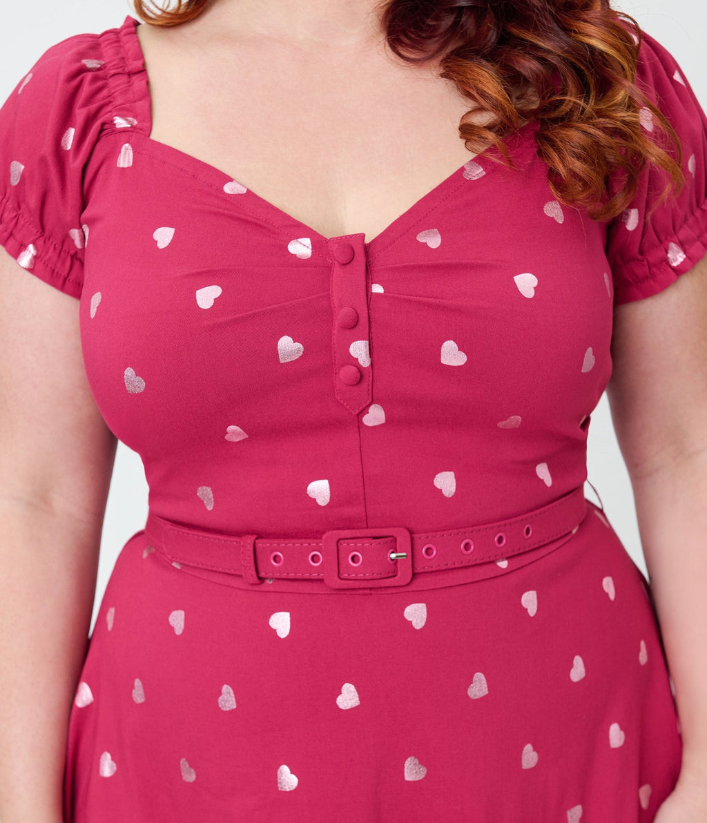 Unique Vintage Plus Size Pink Heart Ohara Swing Dress - Unique Vintage - Womens, DRESSES, SWING