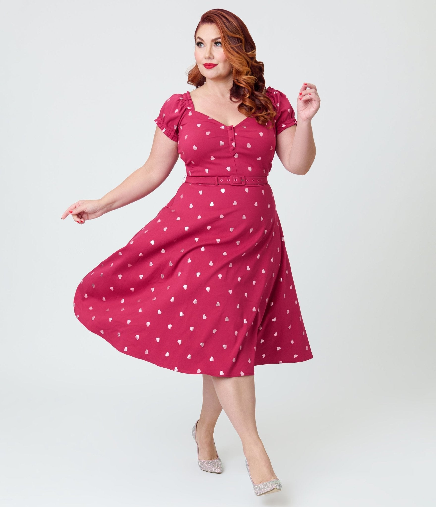 Unique Vintage Plus Size Pink Heart Ohara Swing Dress - Unique Vintage - Womens, DRESSES, SWING