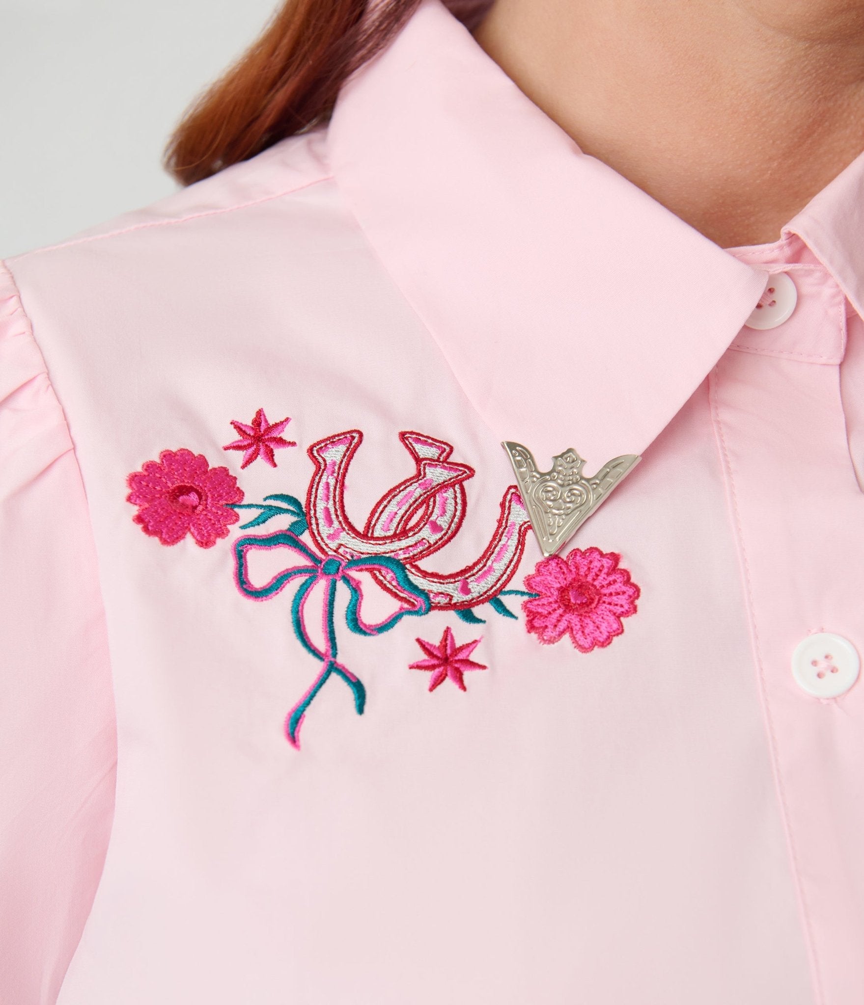 Unique Vintage Plus Size Pink Horseshoe & Silver Tipped Collar Blouse - Unique Vintage - Womens, TOPS, WOVEN TOPS