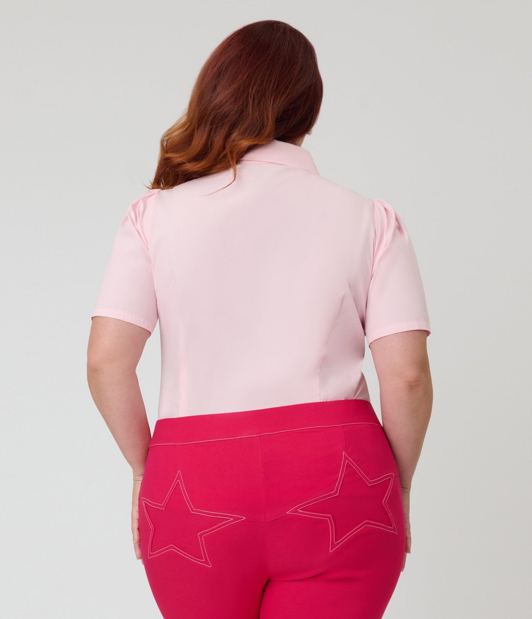 Unique Vintage Plus Size Pink Horseshoe & Silver Tipped Collar Blouse - Unique Vintage - Womens, TOPS, WOVEN TOPS