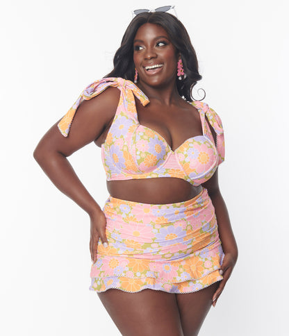 Unique Vintage Plus Size Pink Mod Retro Floral Alice Swim Skirt - Unique Vintage - Womens, SWIM, BOTTOM