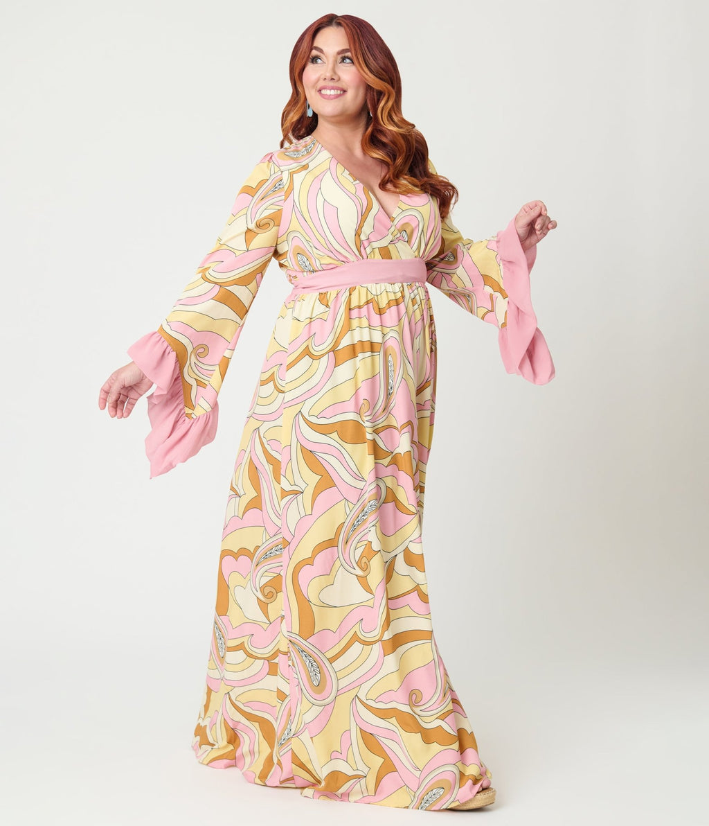 Unique Vintage Plus Size Pink Paisley Maxi Dress - Unique Vintage - Womens, DRESSES, MAXI