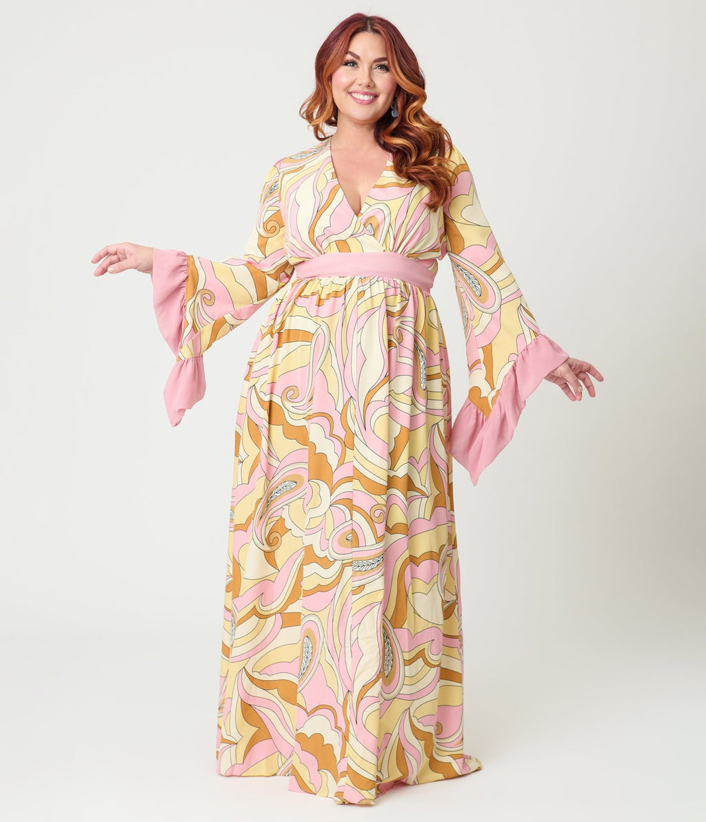 Unique Vintage Plus Size Pink Paisley Maxi Dress - Unique Vintage - Womens, DRESSES, MAXI