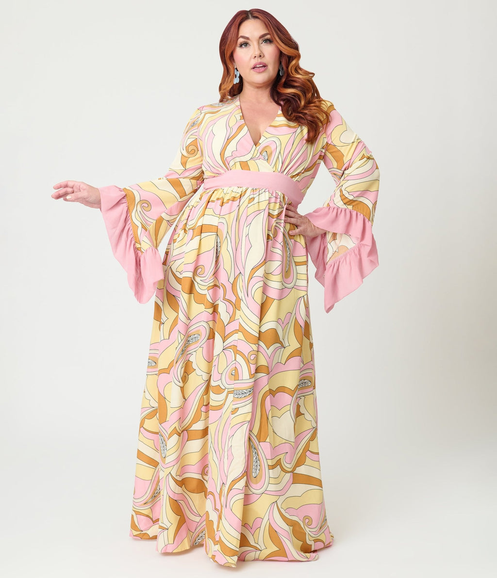 Unique Vintage Plus Size Pink Paisley Maxi Dress - Unique Vintage - Womens, DRESSES, MAXI