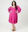Unique Vintage Plus Size Pink Peasant Sleeve Swing Dress