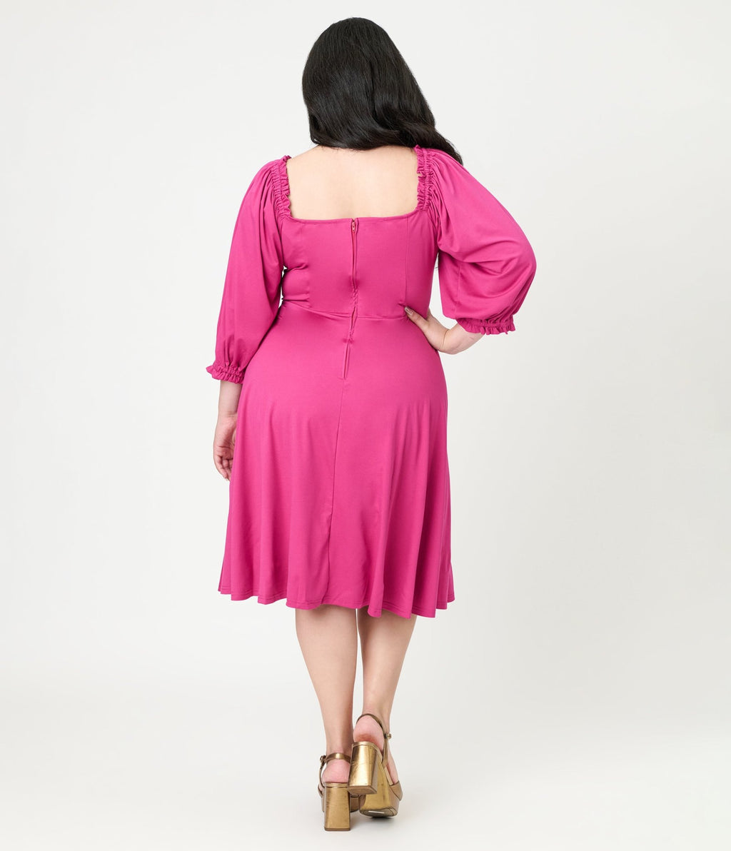 Unique Vintage Plus Size Pink Peasant Sleeve Swing Dress Unique Vintage Plus Size Pink Peasant Sleeve Swing Dress