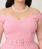 Unique Vintage Plus Size Pink Pin Dot Off The Shoulder Prairie Swing Dress - Unique Vintage - Womens, DRESSES, SWING