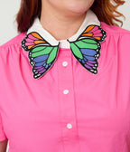 Unique Vintage Plus Size Pink & Rainbow Butterfly Collar Cotton Blouse - Unique Vintage - Womens, TOPS, WOVEN TOPS