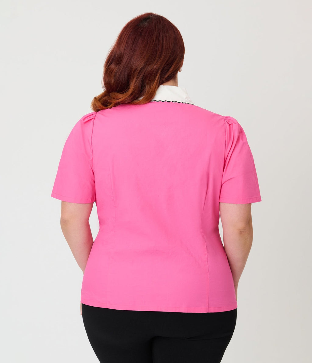 Unique Vintage Plus Size Pink & Rainbow Butterfly Collar Cotton Blouse - Unique Vintage - Womens, TOPS, WOVEN TOPS