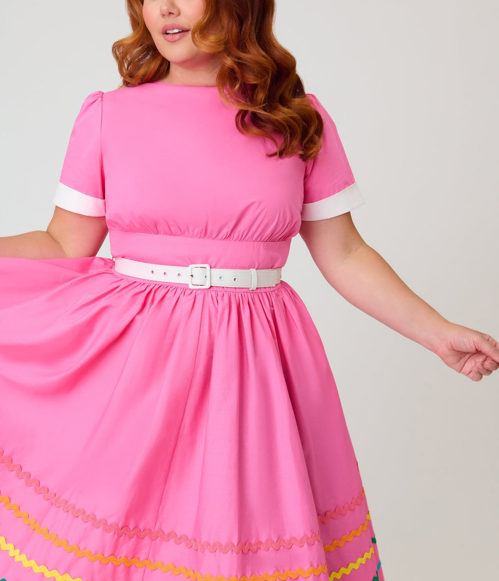Unique Vintage Plus Size Pink & Rainbow Cotton Swing Dress - Unique Vintage - Womens, DRESSES, SWING