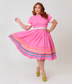 Unique Vintage Plus Size Pink & Rainbow Cotton Swing Dress - Unique Vintage - Womens, DRESSES, SWING