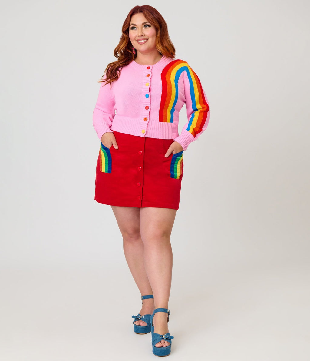 Unique Vintage Plus Size Pink Rainbow Cropped Cardigan - Unique Vintage - Womens, TOPS, SWEATERS